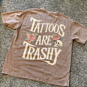 Brown Graphic T-Shirt with Tattoo Design
